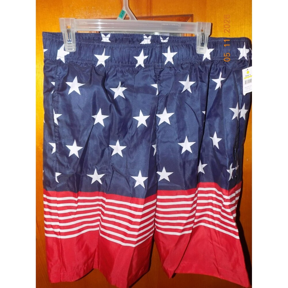 New men's Open Trails patriotic swim trunk shorts size large